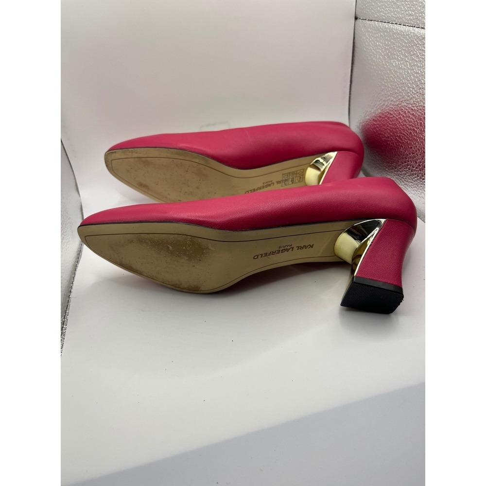 KARL LAGERFELD Paris Women's Fuchsia Leather Block Heel Pumps Size 7 - Picture 3 of 7